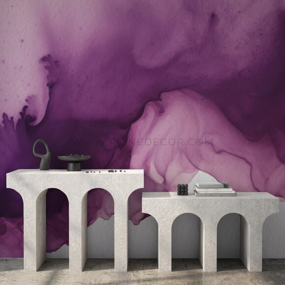Purple and Pink Abstract Watercolor Painting Wallpaper | Artistic Wall Decor - Picture 1 of 9
